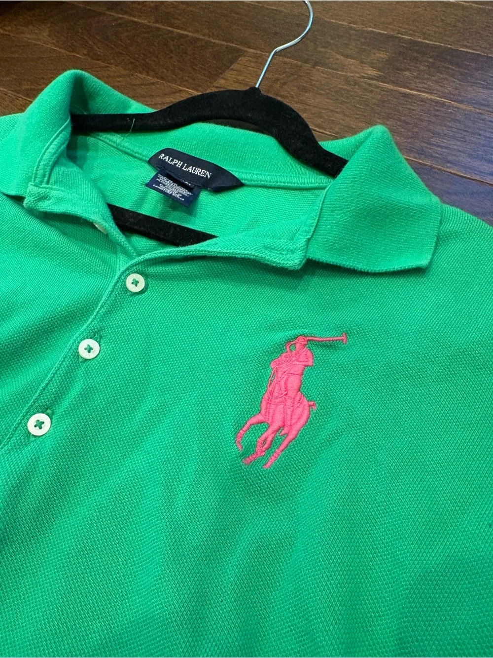 Ralph Lauren Girls Big Pony Polo Dress Green Pink Sleeve Patch 3 Size XL 16